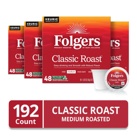 Close-up of Folgers Classic Roast K-Cup pod ready for Keurig.