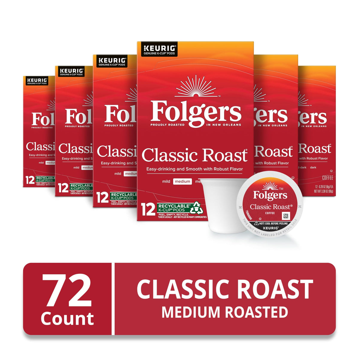 Folgers Classic Roast K-Cup pods brew easily in Keurig machines for a fast cup.