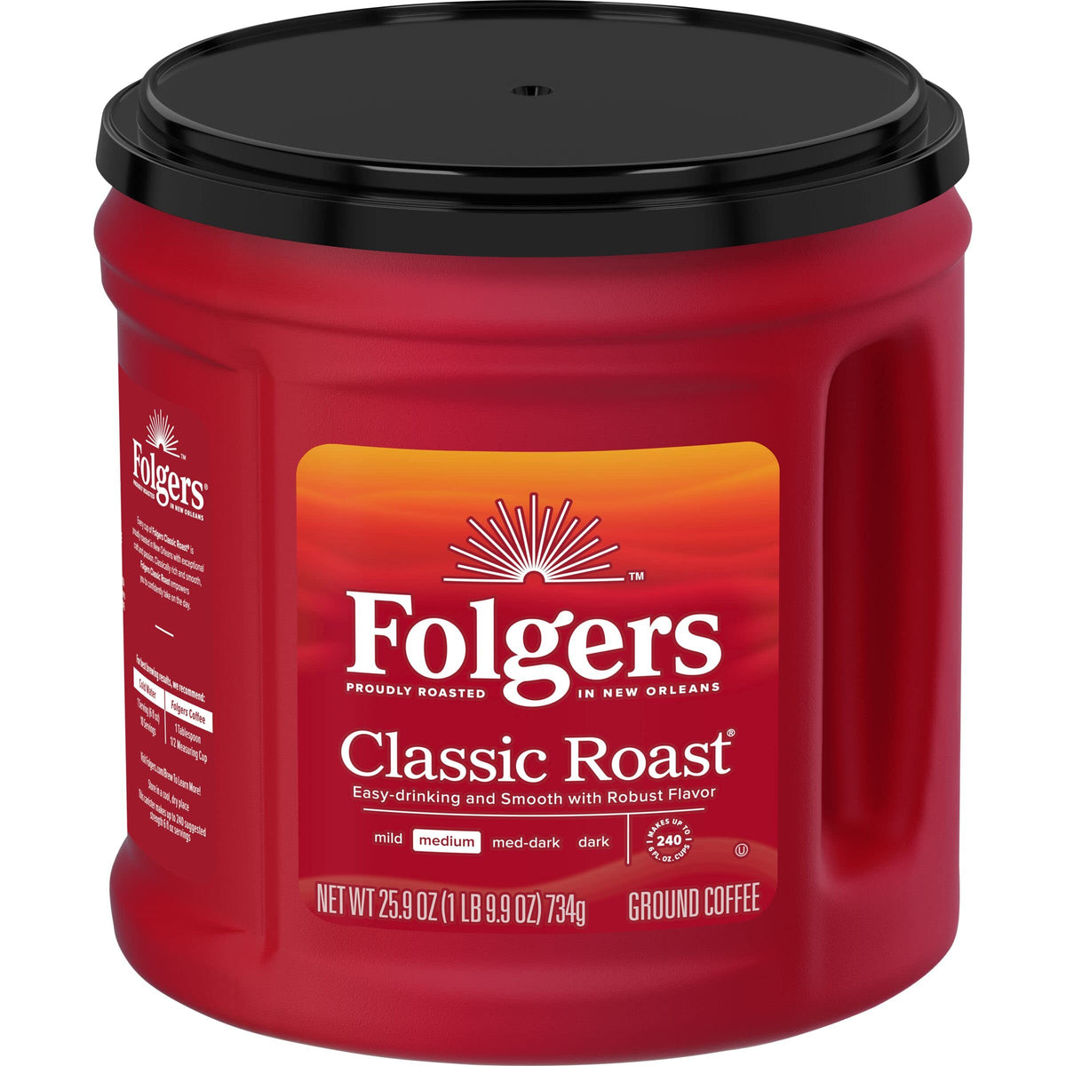 Folgers Classic Roast New Orleans roasting label emphasizes craft and tradition.