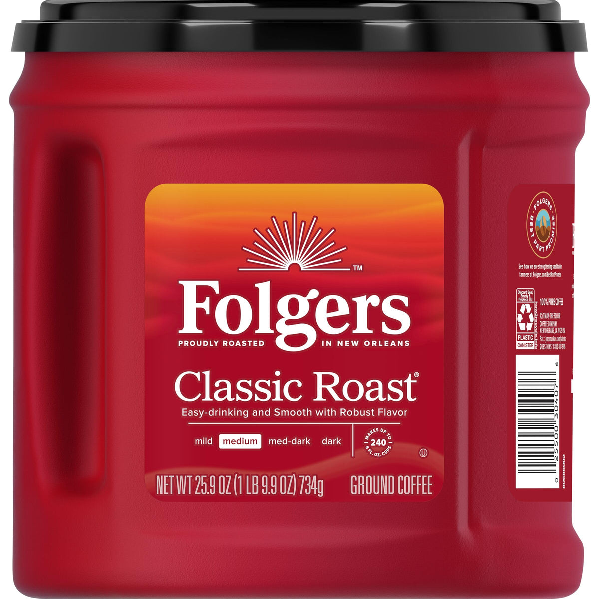 Folgers Classic Roast packaging display showcases value and variety for sharing.