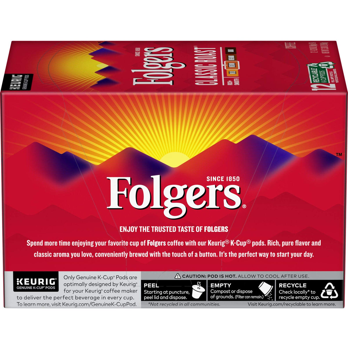 Folgers Classic Roast delivers a smooth flavor that pairs well with breakfast routines.