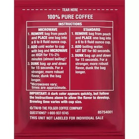 Folgers Coffee Singles Classic Roast 12-pack display; bulk convenience.