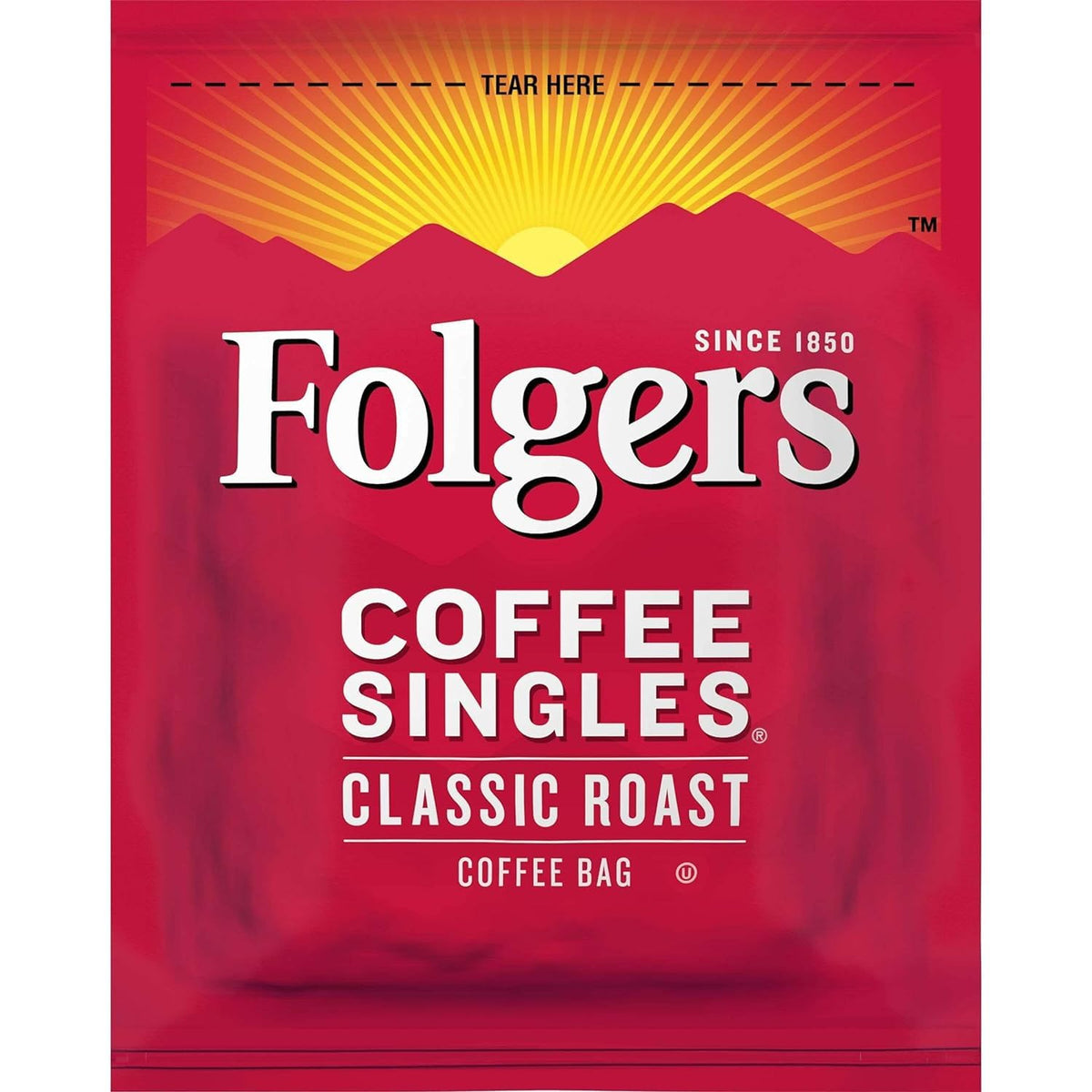 Folgers Coffee Singles Classic Roast brewed in mug; quick flavor.