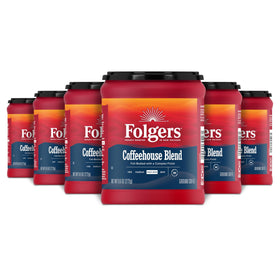 Folgers Coffeehouse Blend aroma-seal canister preserves freshness for rich, daily coffee.