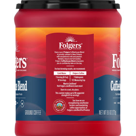 Folgers Coffeehouse Blend packaging on shelf signals a versatile ground coffee option.