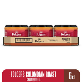 Folgers Colombian Ground Coffee medium roast close-up highlighting roasted aroma.