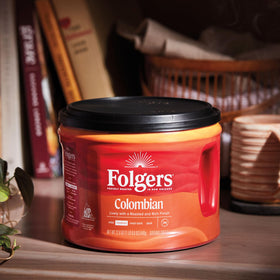 Folgers Colombian Ground Coffee New Orleans roast aroma showcased.