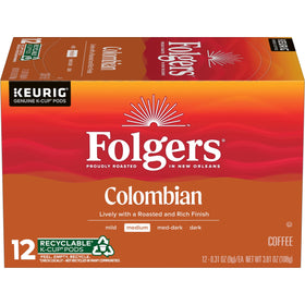Folgers Colombian Medium Roast K-Cup pod scene inviting a relaxed breakfast moment.
