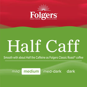 Folgers Half Caff pods on the kitchen counter inviting a cozy morning cup.