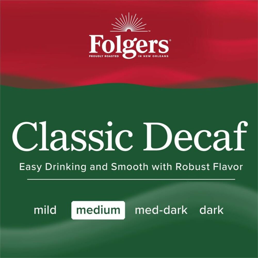 Folgers Decaf coffee pour-over image shows a smooth aroma with caffeine-free enjoyment.