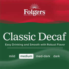Folgers Decaf coffee pour-over image shows a smooth aroma with caffeine-free enjoyment.