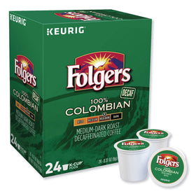 Folgers Decaf K-Cups, medium-dark roast, ideal for quick Keurig mornings.