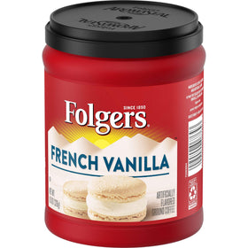 Folgers French Vanilla ground coffee label highlighting flavor profile