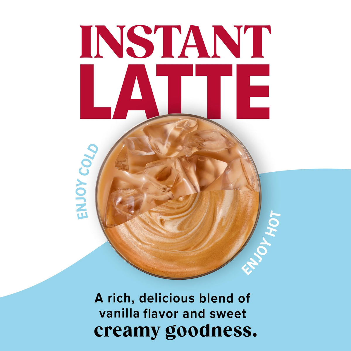Folgers French Vanilla latte mix canister in 16 oz pack for iced coffee.