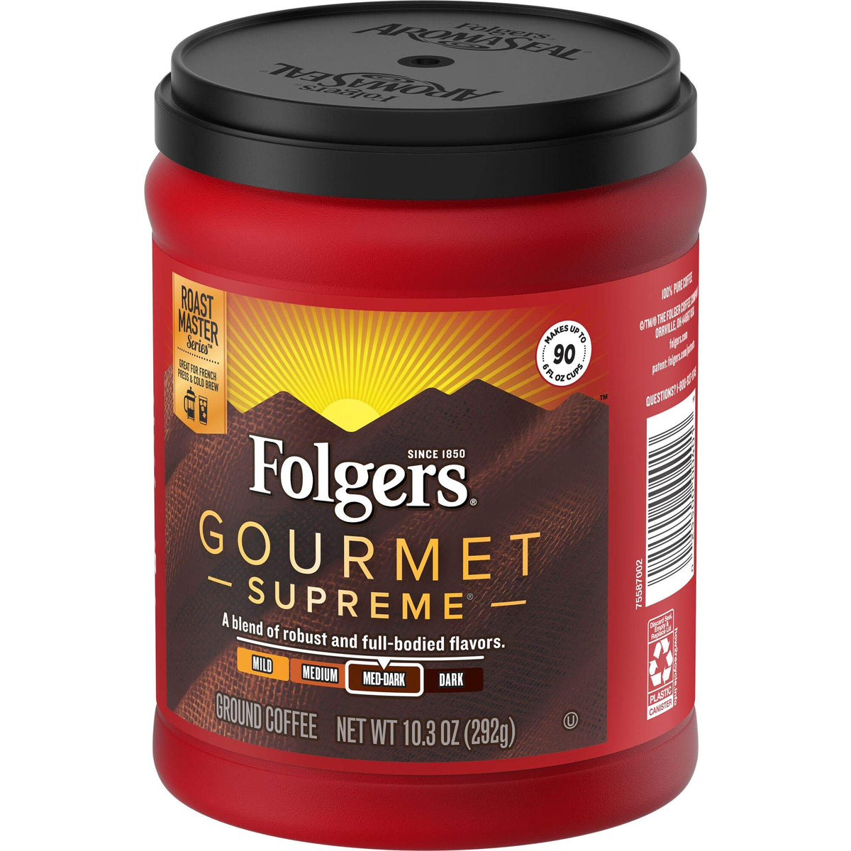 French press brew featuring Folgers Gourmet Supreme for a robust cup.