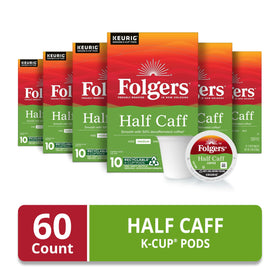 Folgers Half Caff Keurig K-Cup pods for fast, balanced coffee at home.