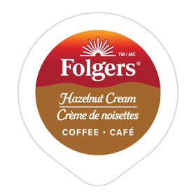 Folgers Hazelnut Cream K-Cup pods box front highlights arabica coffee quality.