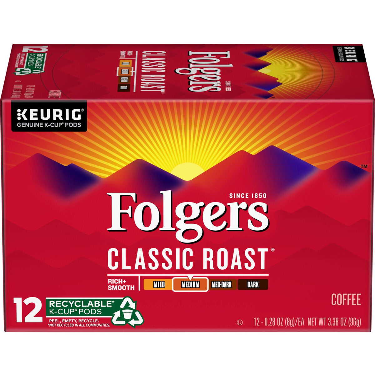 Folgers K-Cup pods in Keurig-compatible format ensure quick brewing with consistent flavor.