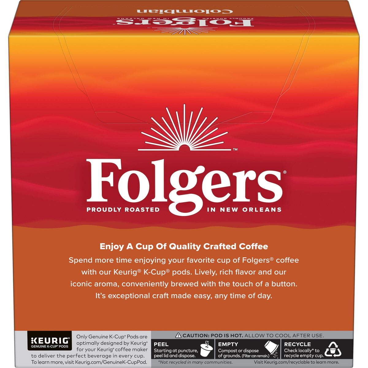 Folgers Keurig compatibility shown with quick, simple brewing.