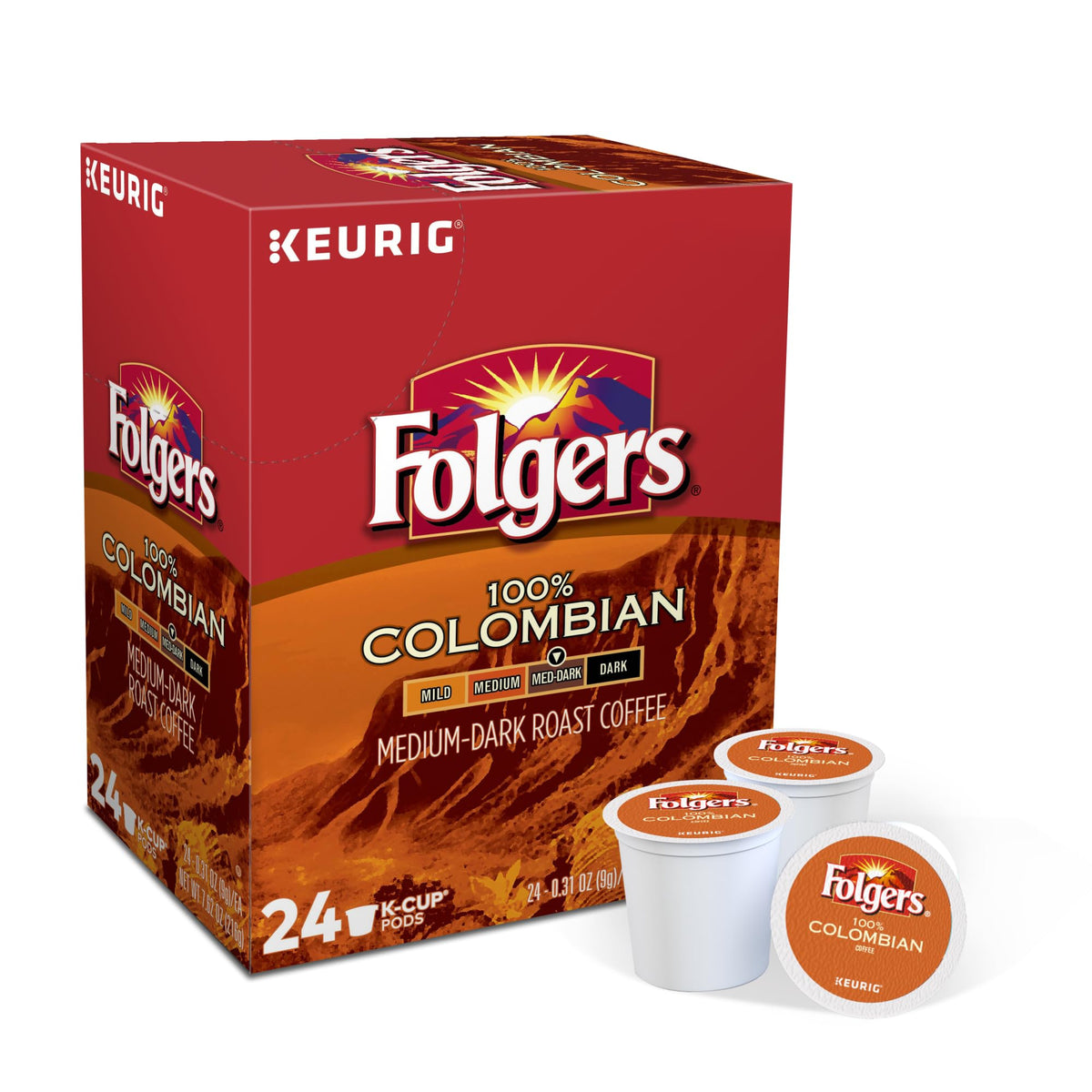 Folgers Lively Colombian K-Cup box showcases convenience for quick, consistent coffee.