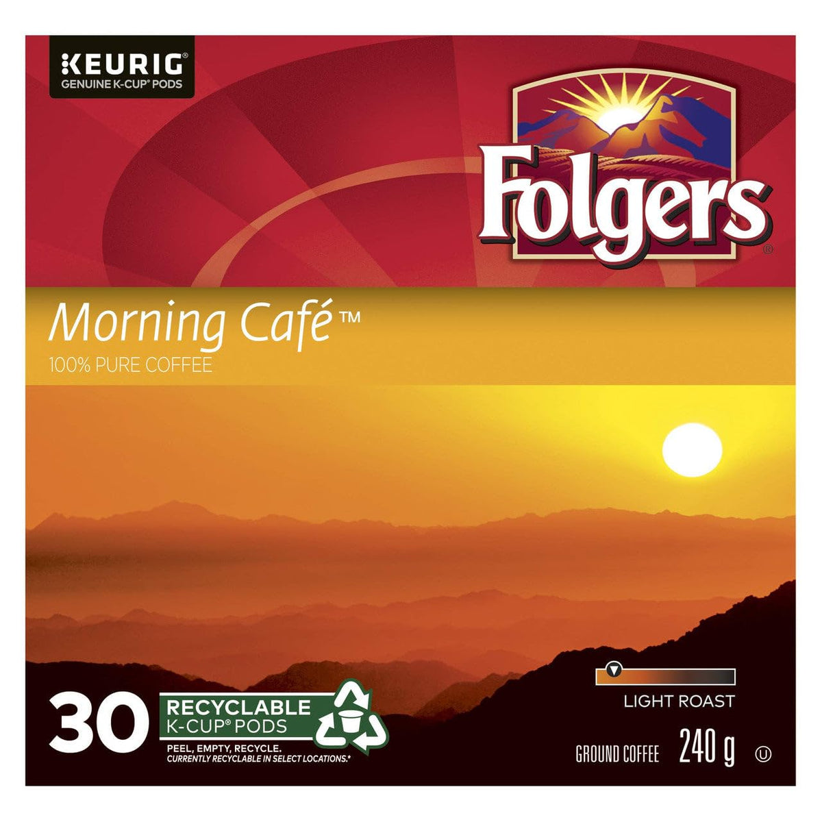 Steaming Folgers Morning Café cup after brew, mild and approachable for mornings.