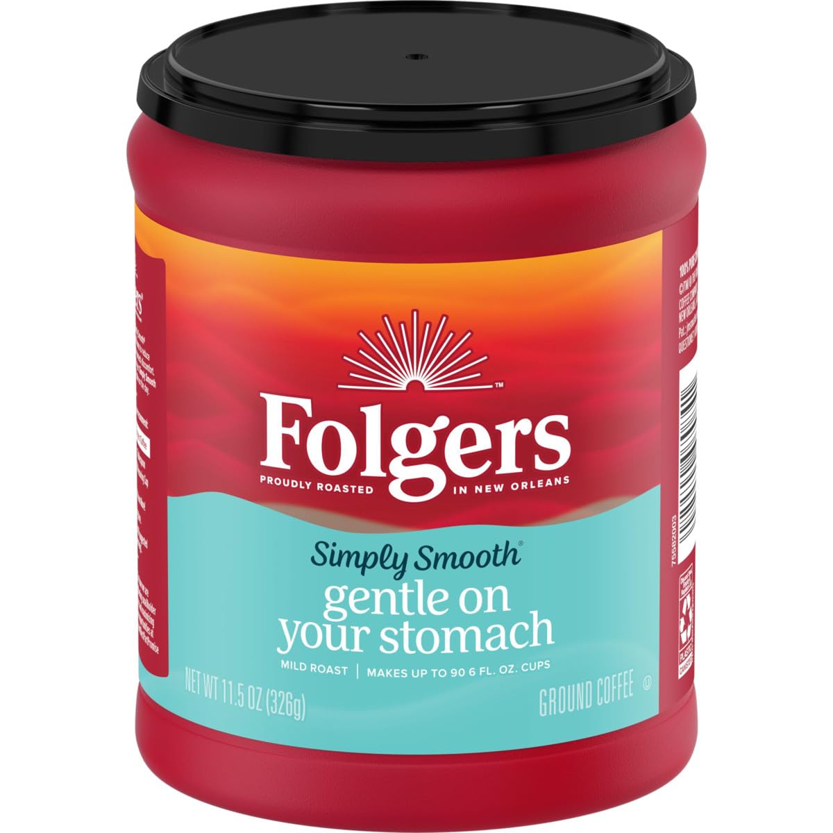 Folgers Simply Smooth coffee cup shows a mellow brew for everyday mornings.