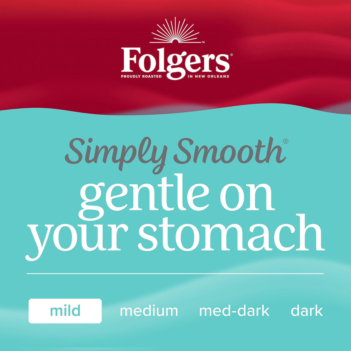 Folgers Simply Smooth six pack canisters stacked and ready for daily use and freshness.