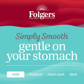 Folgers Simply Smooth six pack canisters stacked and ready for daily use and freshness.