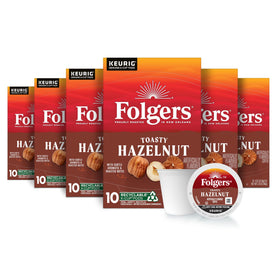 Folgers Toasty Hazelnut K-Cup pods box for quick morning brews