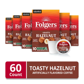 Close-up of Folgers Toasty Hazelnut K-Cup capsules with inviting aroma