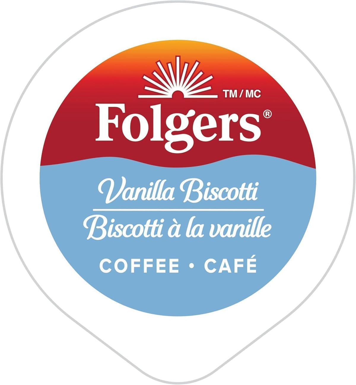 Stacked Folgers Vanilla Biscotti K-Cups beside a coffee setup for easy access.