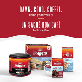 Pouring Folgers Vanilla Biscotti coffee into a mug to enjoy vanilla aroma.