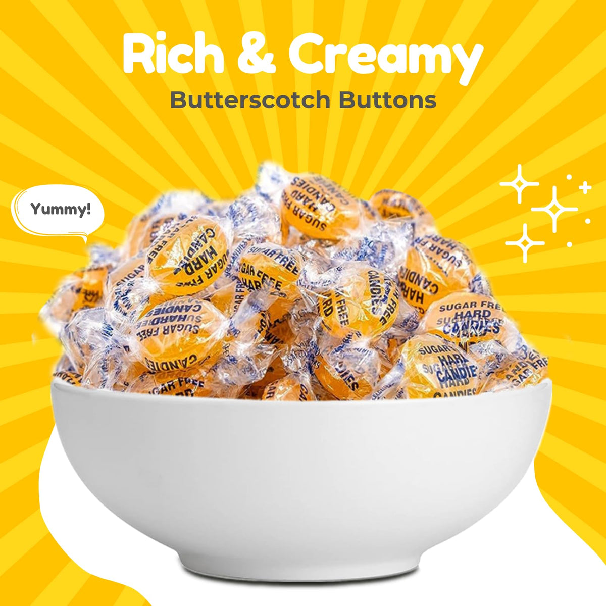 Two-pound bag of FolksField sugar-free butterscotch candies for bulk sharing.