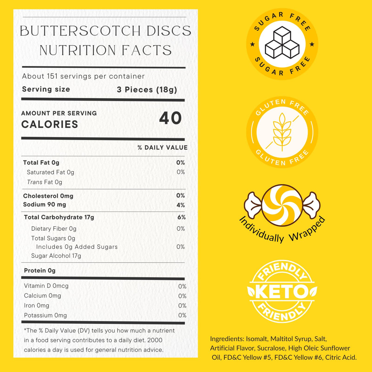 Close-up of FolksField sugar-free butterscotch candies revealing a smooth texture.
