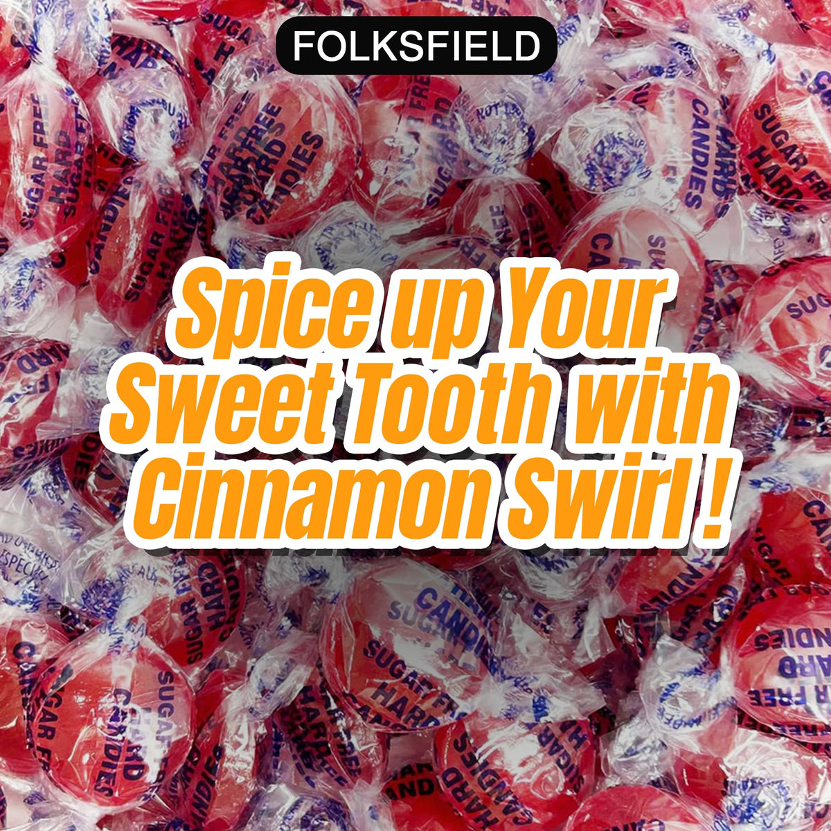 Open pack reveals resealable bag for fresh FolksField cinnamon candies.