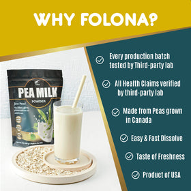 Folona pea milk powder in tea cup for smooth unsweetened crema.