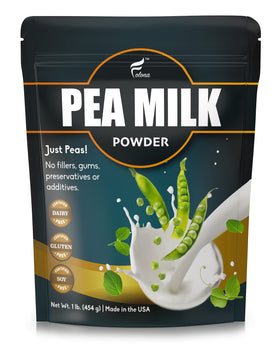 Folona unsweetened pea milk powder package, shelf-stable vegan dairy alternative.