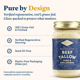 Fond Nourish Delight beef tallow in a pan enables high-heat frying for crisp seared results