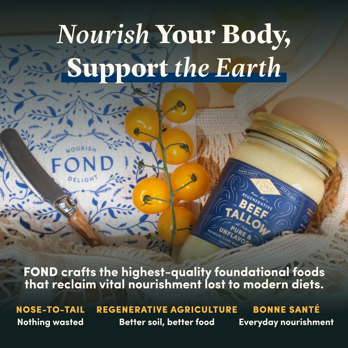 Fond Nourish Delight beef tallow roasting vegetables delivers even browning and rich mouthfeel