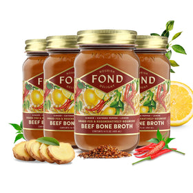 FOND Nourish Delight bone broth bottle with ginger cayenne for bold warming sips