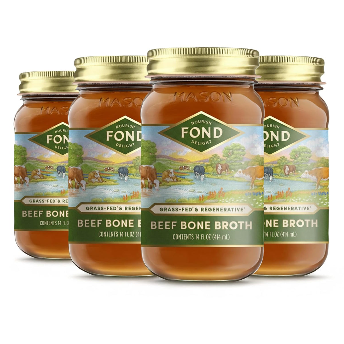 Fond Nourish Delight bottle of pure beef bone broth, ideal for sipping or base in recipes.