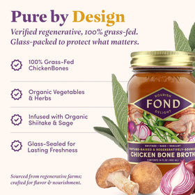 Fond Nourish Delight broth poured into a steaming bowl for comforting warmth.