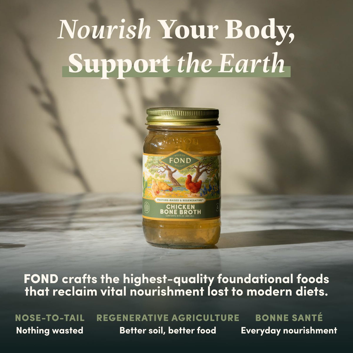 FOND NOURISH DELIGHT pure chicken broth, versatile base for grains and vegetables