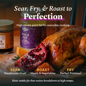 Fond Nourish Delight duck fat sizzle shows crispy sear and rich flavor.