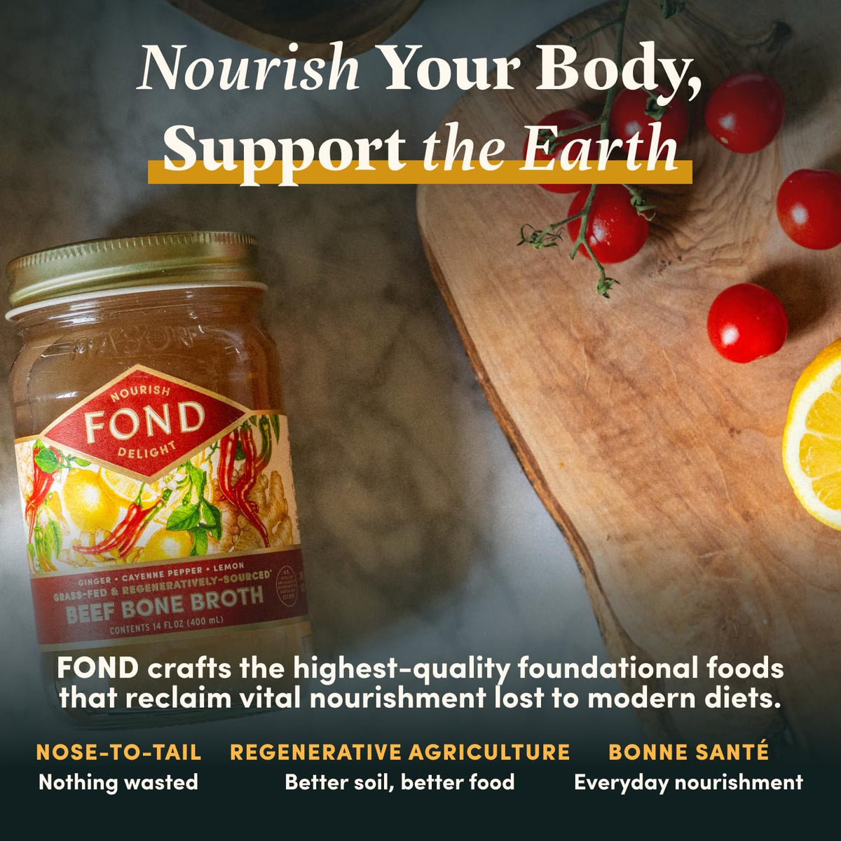 FOND Nourish Delight grass-fed bones packaging conveys quality and sustainability