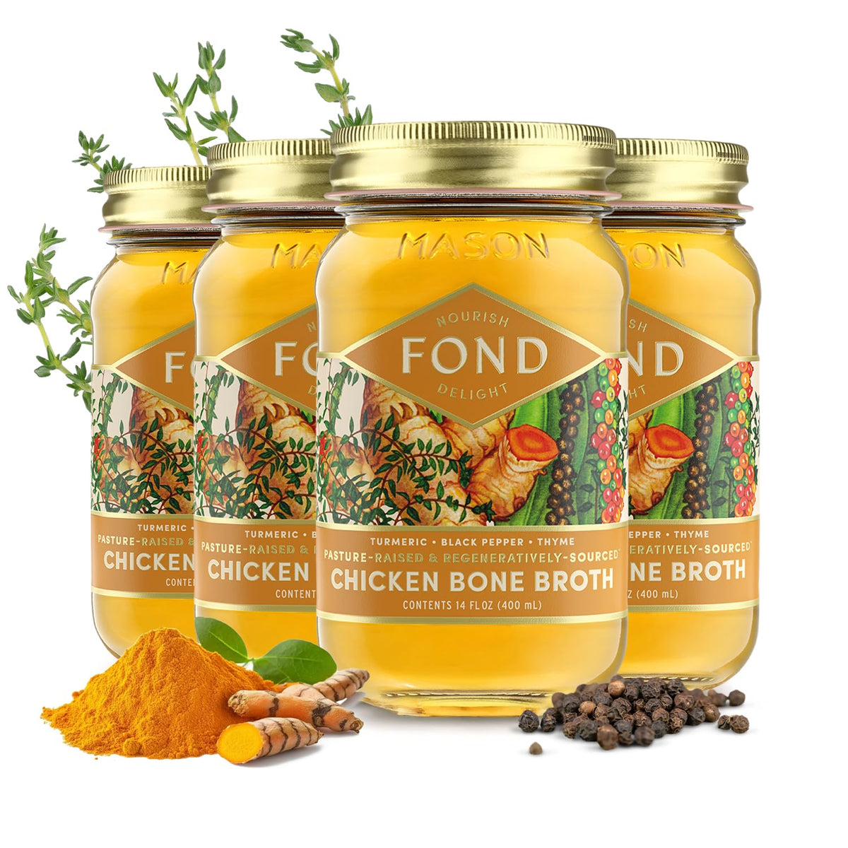 FOND Nourish Delight turmeric broth pour showcases inviting aroma and versatile sipping use.