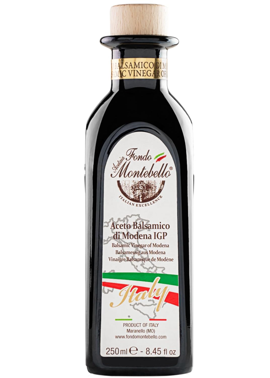 Fondo Montebello balsamic bottle highlighting rich Italian flavor for salads