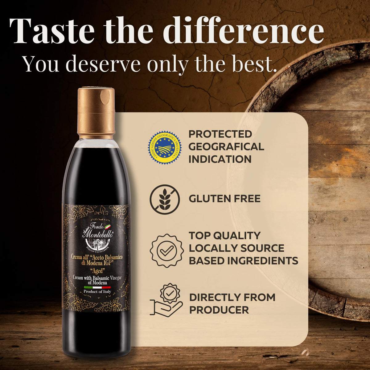 Smart Fondo Montebello bottle design enables controlled, mess-free drizzling