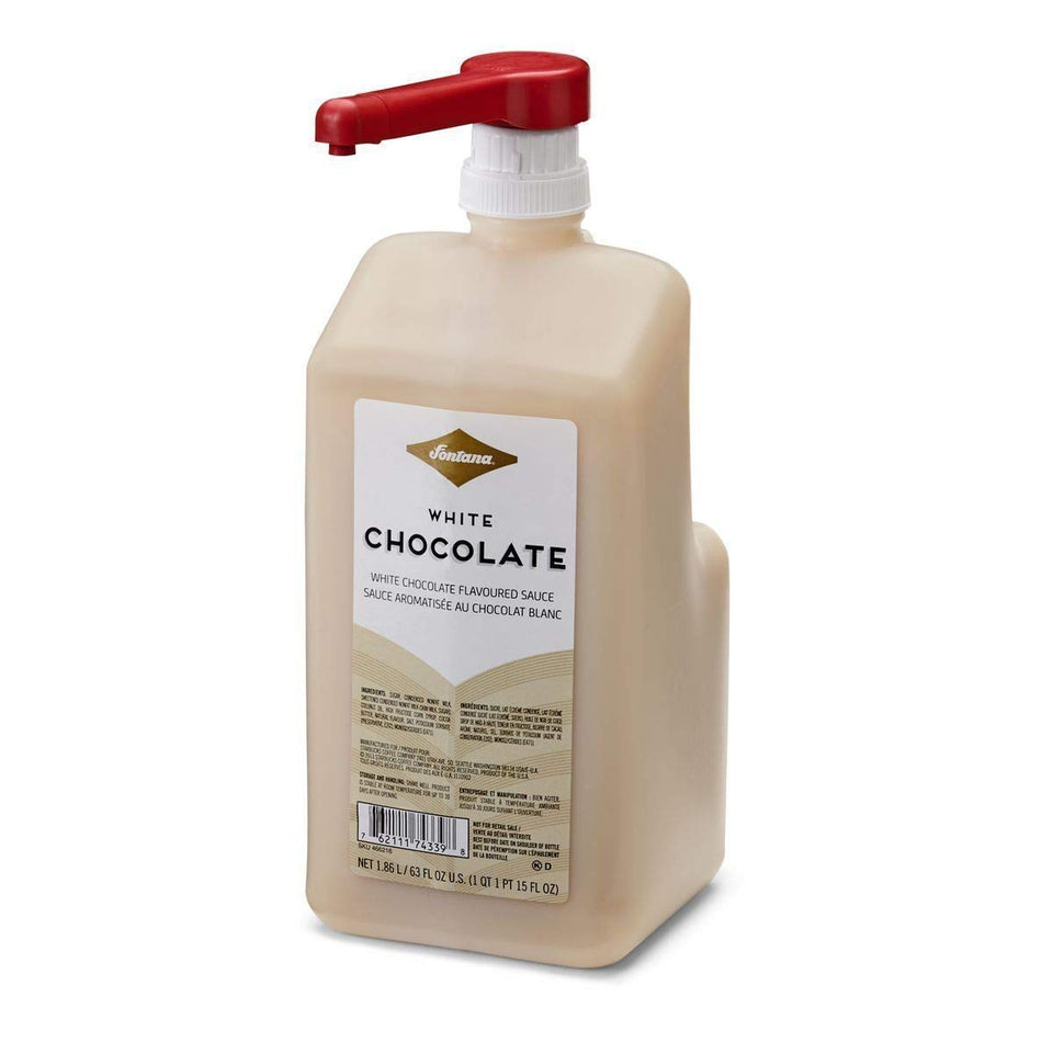Fontana White Chocolate Mocha Sauce bottle with pump for easy coffee and dessert topping