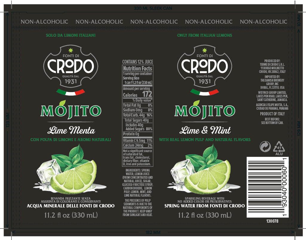 Fonti Di Crodo Mojito glass with lime and mint